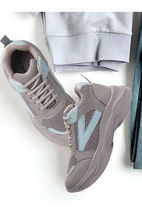 synthetic lace up women's casual sneakers - grey