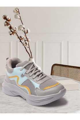 synthetic lace up women's casual sneakers - grey