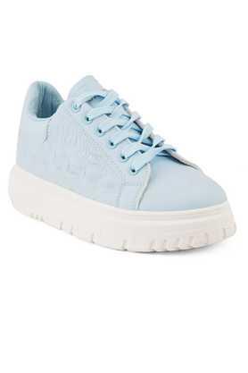synthetic lace up women's casual sneakers - light blue