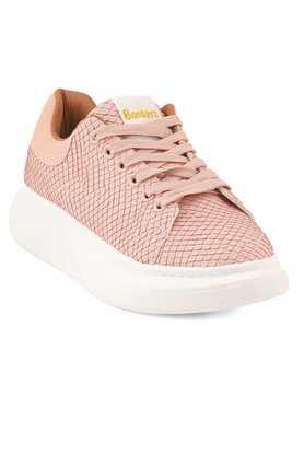 synthetic lace up women's casual sneakers - pink