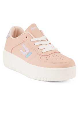 synthetic lace up women's casual sneakers - pink