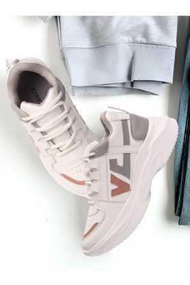synthetic lace up women's casual sneakers - white