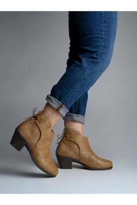synthetic lace up womens casual boots - natural