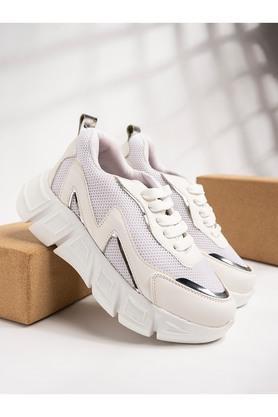 synthetic lace up womens sneakers - white