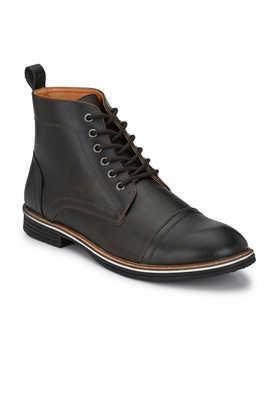 synthetic leather lace up men's boots - brown