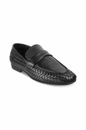 synthetic leather regular slip on mens loafers - black