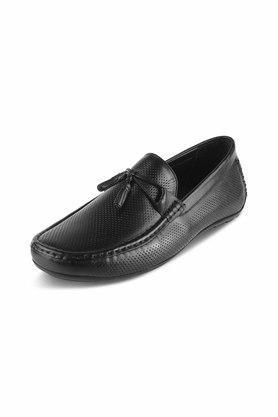 synthetic leather regular slip on mens loafers - black