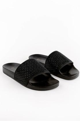 synthetic leather slip-on men's slides - black