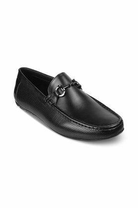 synthetic leather slip on mens casual loafers - black