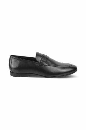 synthetic leather slip on mens casual loafers - black