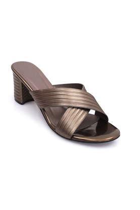 synthetic leather slip-on women's sandals - gunmetal