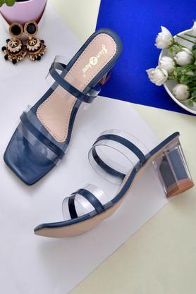synthetic leather women casual wear heels - blue
