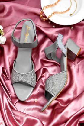 synthetic leather women casual wear heels - grey