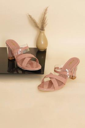 synthetic leather women casual wear heels - rose gold