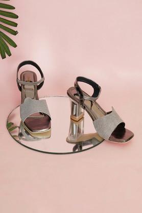 synthetic leather women casual wear heels - silver