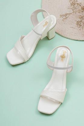 synthetic leather women casual wear heels - white