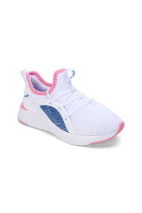 synthetic mesh lace up girls's sports shoes - white