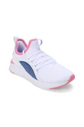 synthetic mesh lace up girls's sports shoes - white