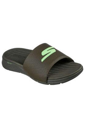 synthetic mesh regular slipon men's sandals - olive