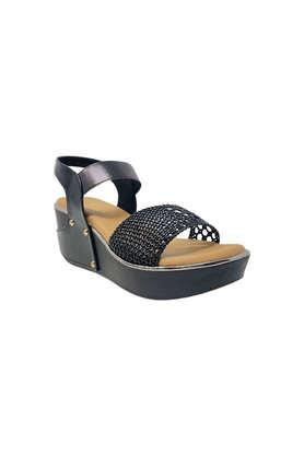 synthetic mesh slipon women's party wear sandals - black