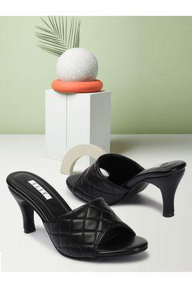 synthetic open toe women's party wear heels - black