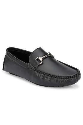 synthetic slip-on men's casual wear loafers - black