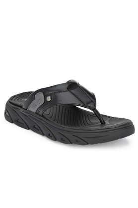 synthetic slip-on men's casual wear slippers - black