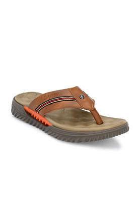 synthetic slip-on men's casual wear slippers - tan