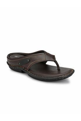 synthetic slip-on men's slippers - brown