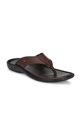 synthetic slip-on men's slippers - brown