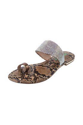 synthetic slip on round toe womens occasions sandals - multi