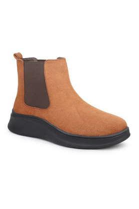 synthetic slip-on women's boots - tan