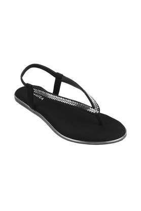 synthetic slip-on women's casual heels - black