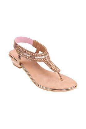 synthetic slip-on women's casual heels - gold