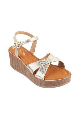 synthetic slip-on women's casual sandals - gold