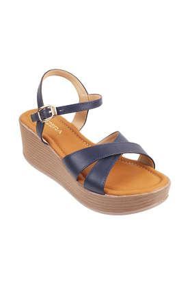 synthetic slip-on women's casual sandals - navy