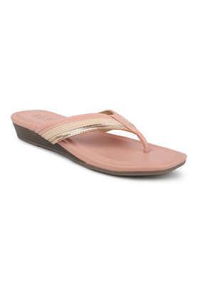 synthetic slip-on women's casual wear flip-flops - peach
