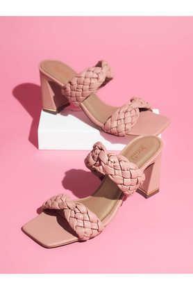 synthetic slip-on women's casual wear heels - pink