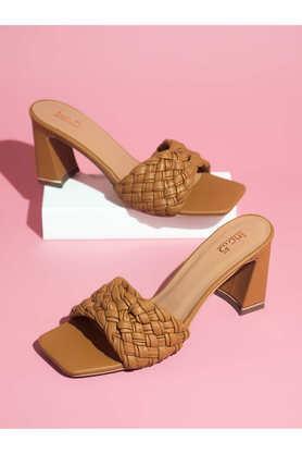 synthetic slip-on women's casual wear heels - tan