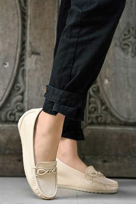 synthetic slip-on women's casual wear loafers - cream