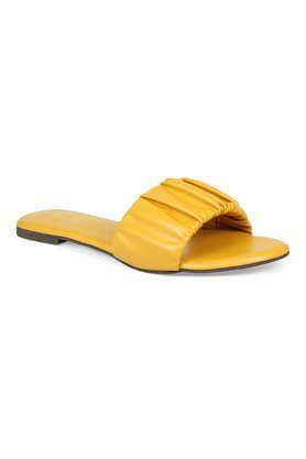 synthetic slip-on women's casual wear sandals - mustard