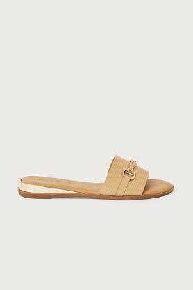 synthetic slip-on women's casual wear slides - tan