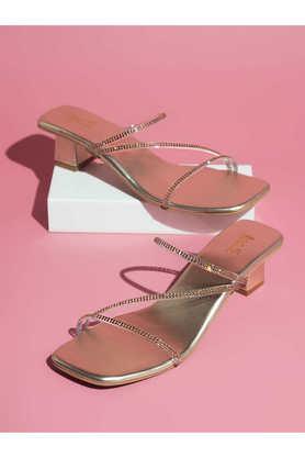 synthetic slip-on women's party wear heels - gold