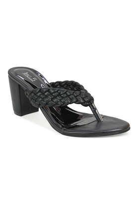 synthetic slip-on women's party wear sandals - black
