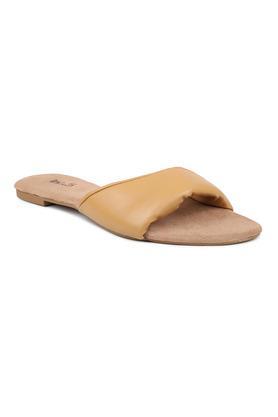 synthetic slip-on women's party wear sandals - natural