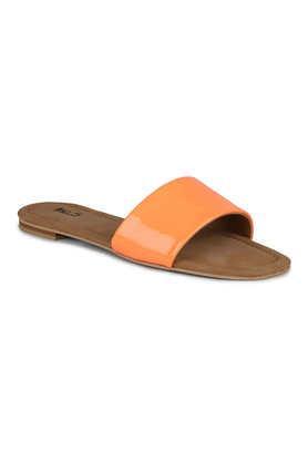 synthetic slip-on women's party wear sandals - orange