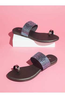 synthetic slip-on women's party wear slippers - gunmetal