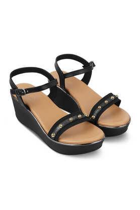 synthetic slip-on women's sandals - black