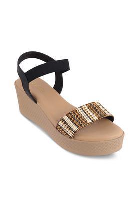 synthetic slip-on women's sandals - black