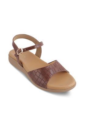 synthetic slip-on women's sandals - brown